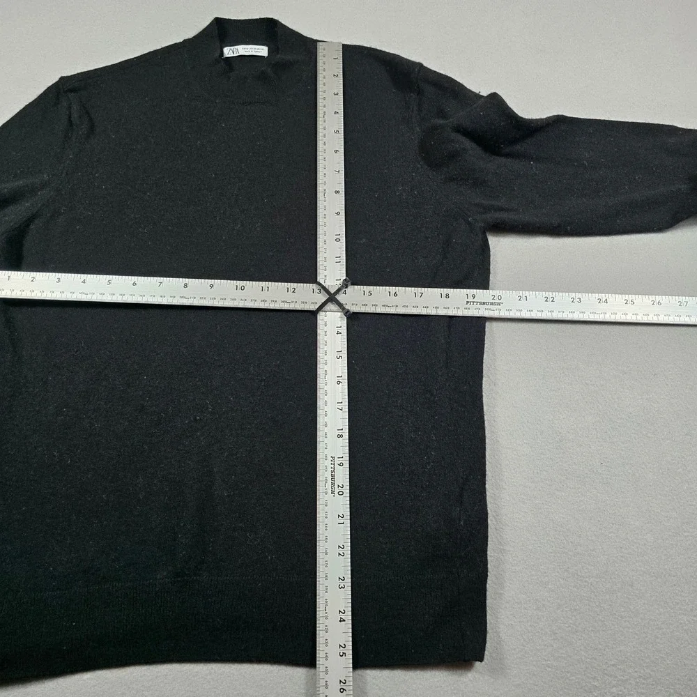 Zara Mens Medium Black Sweater Mock Neck Cashmere Blend Knit Long Sleeve